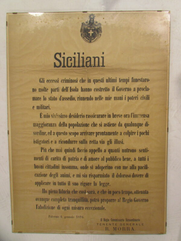 Editto anno 1894 dichiarazione stato di assedio Sicilia