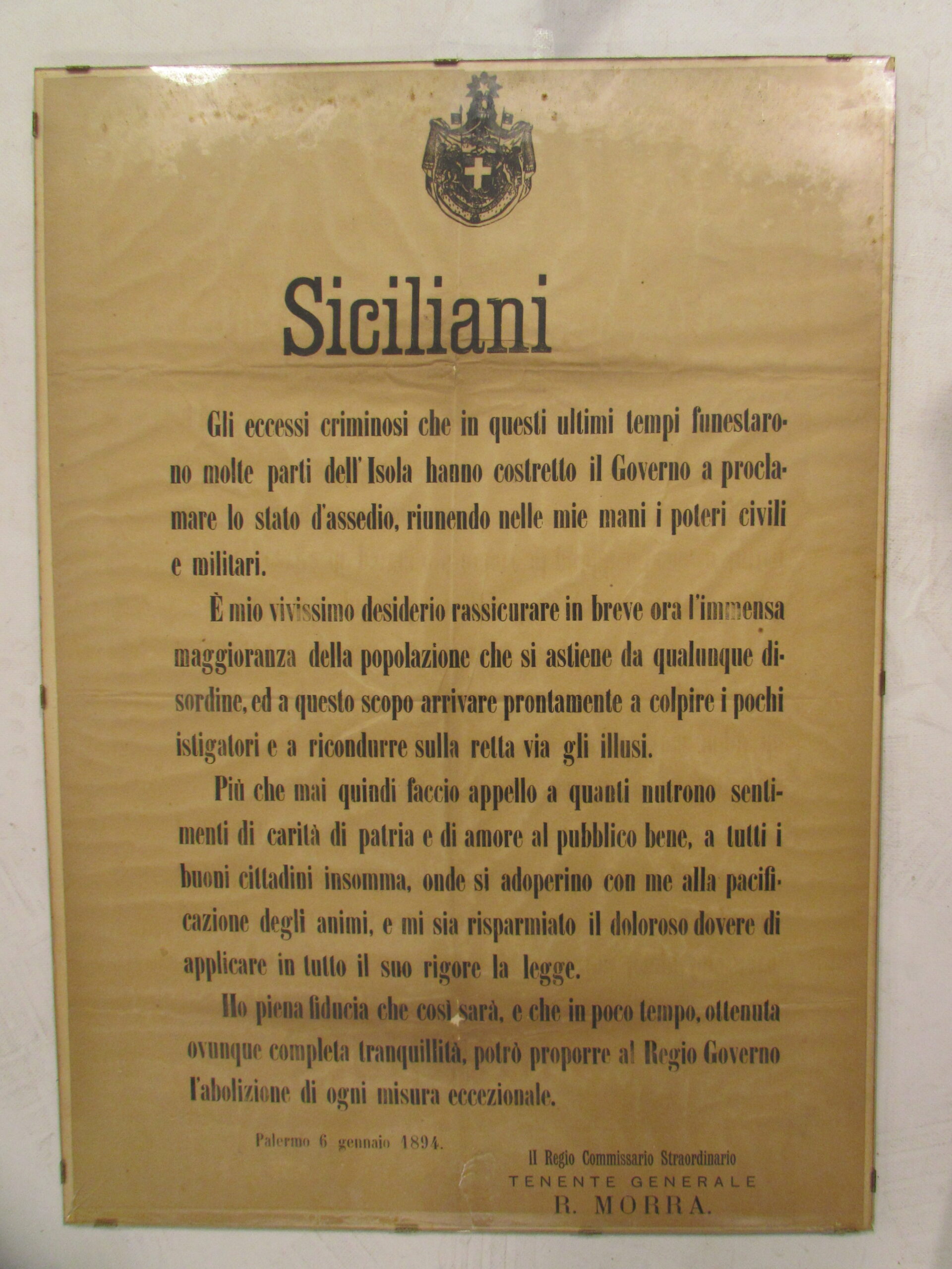 Editto anno 1894 dichiarazione stato di assedio Sicilia