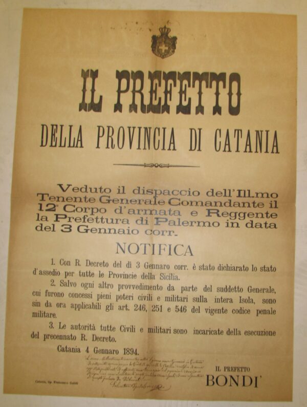 Editto 1894 Catania fasci siciliani