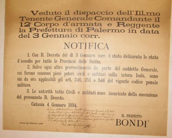Editto 1894 Catania scioglimento fasci siciliani